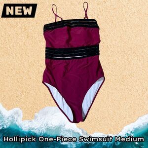 NWT Hollipick One-Piece Swimsuit Size Medium Magenta with Black Mesh Detail